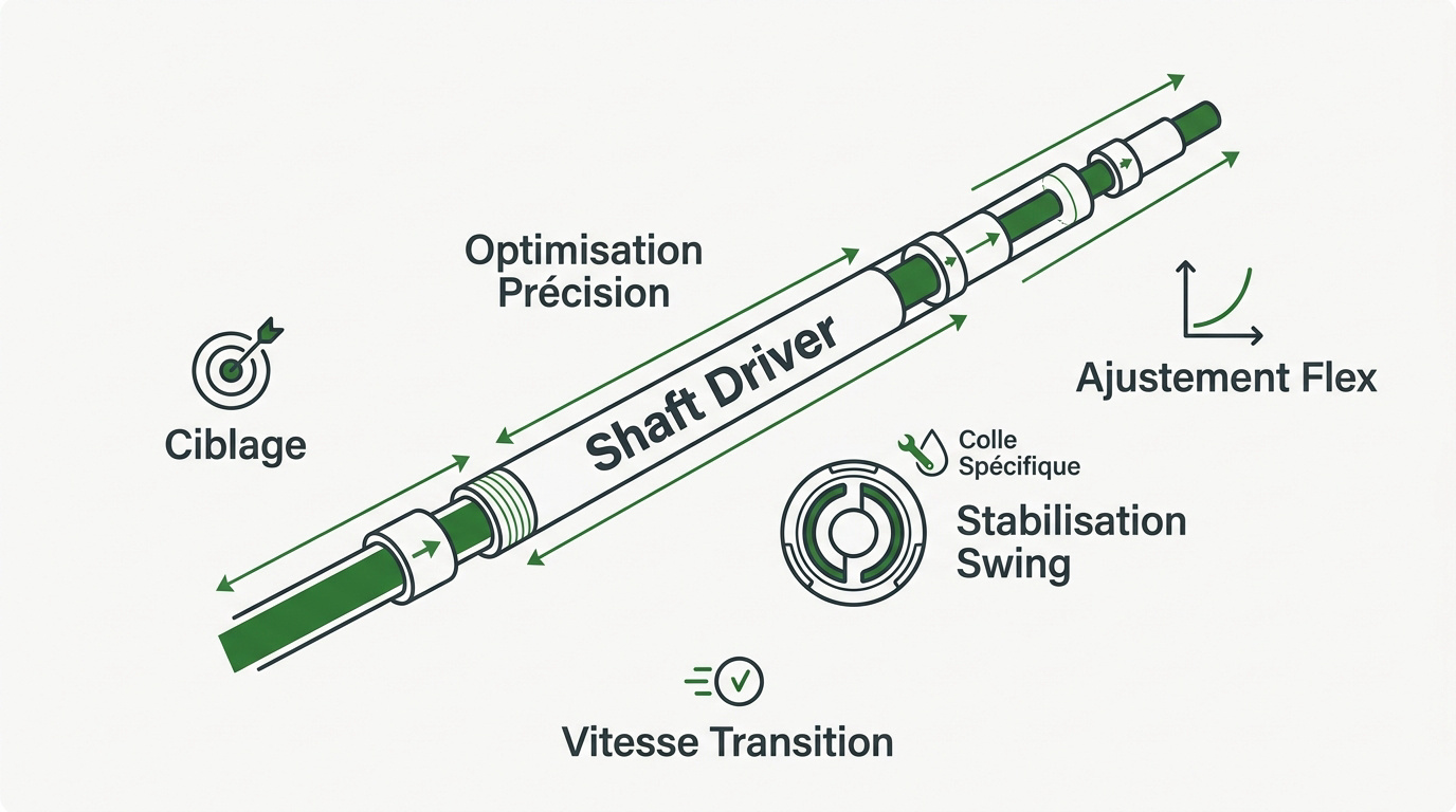 Schéma technique montrant le kick point et le torque d'un shaft de driver