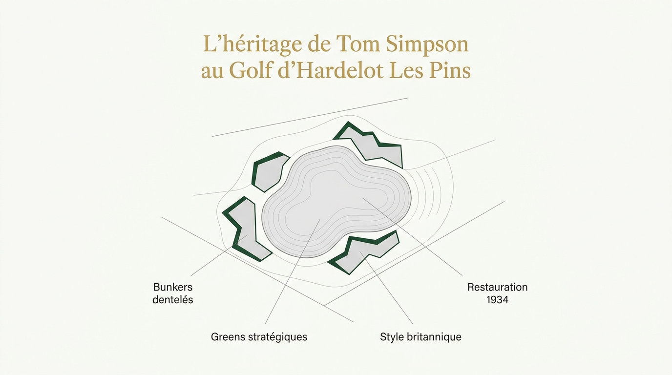 Schéma technique du parcours de golf Hardelot Les Pins dessiné par Tom Simpson