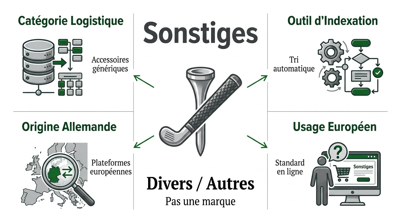 Interface de boutique de golf en ligne affichant la catégorie logistique Sonstiges pour les accessoires