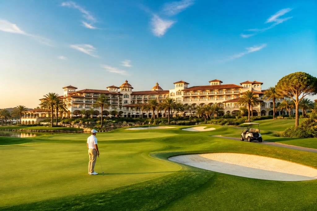 Luxe golf resort en turquie au soleil couchant