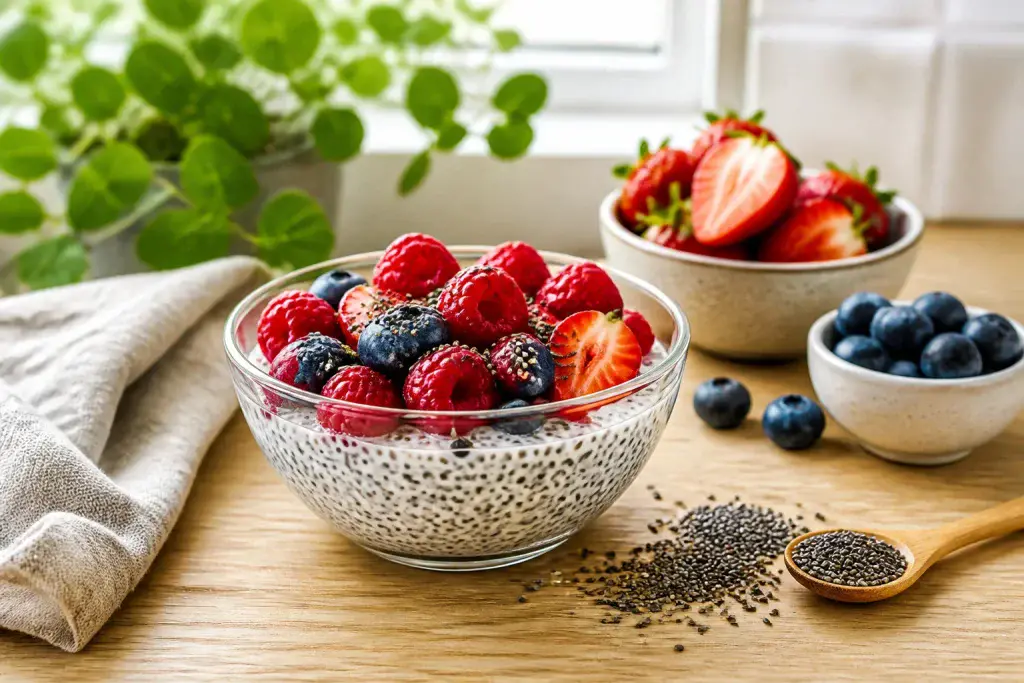 Pudding aux graines de chia et fruits frais