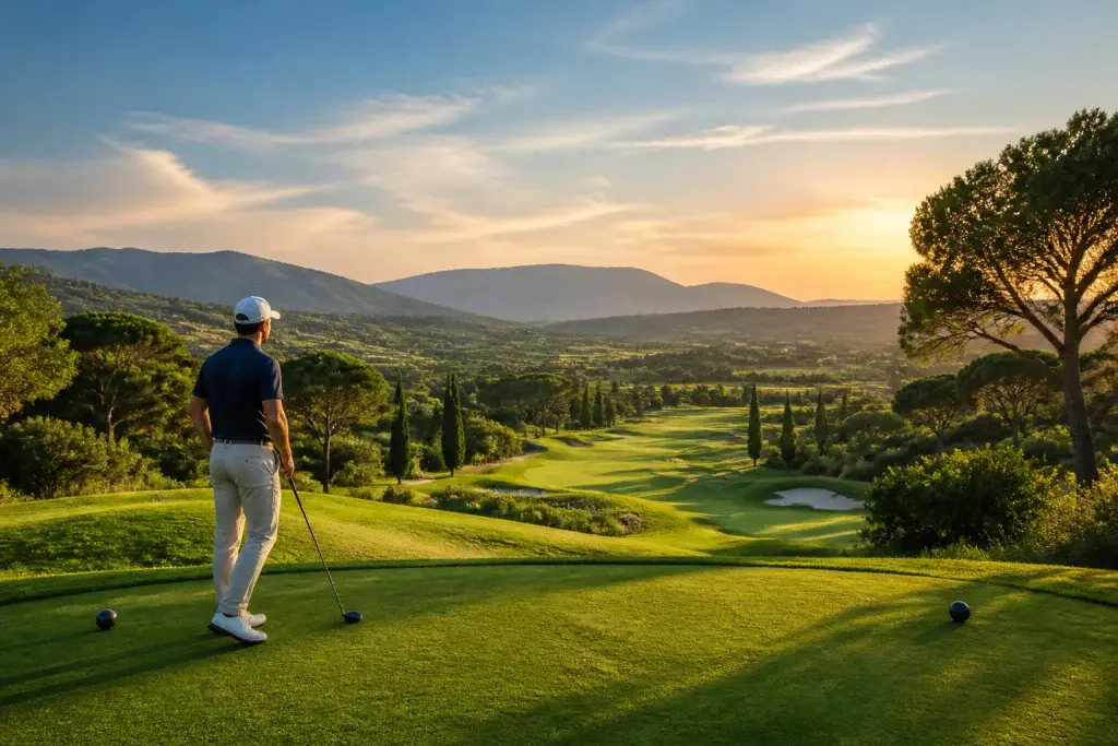 Golf en france au coucher du soleil