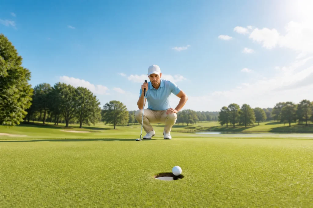 Golfeur contemplant un putt reussi