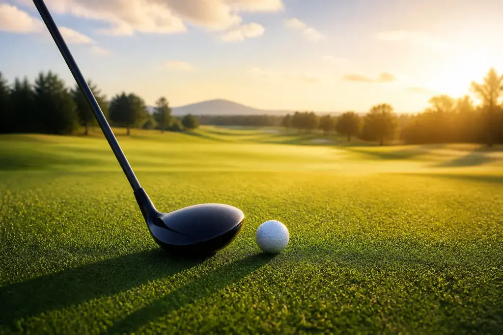 Bois de parcours de golf au coucher du soleil