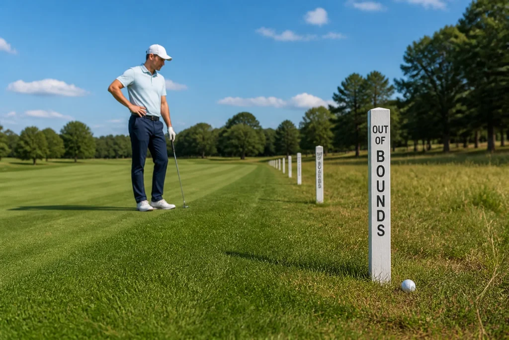 Golfeur face a la limite de sortie de jeu
