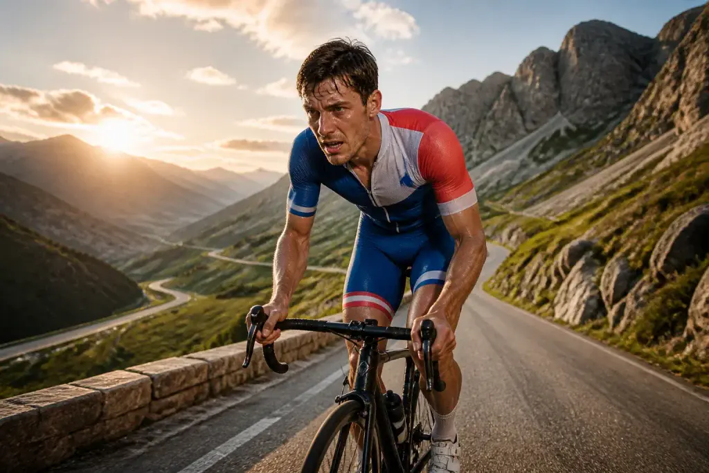 Cycliste en ascension effort legendaire