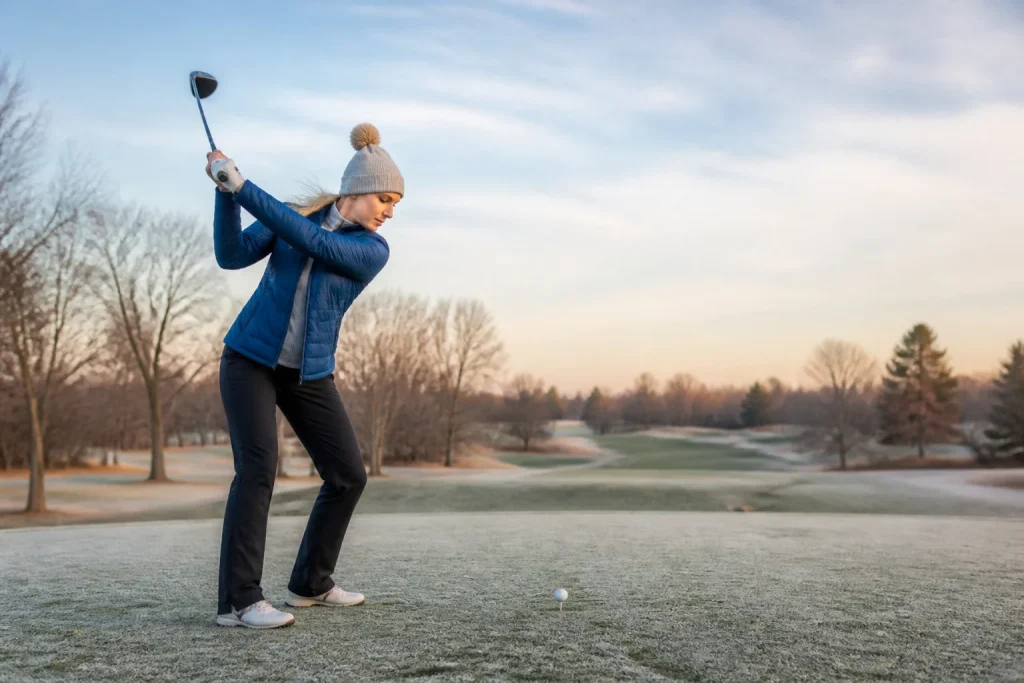 Golfeuse en action par temps froid