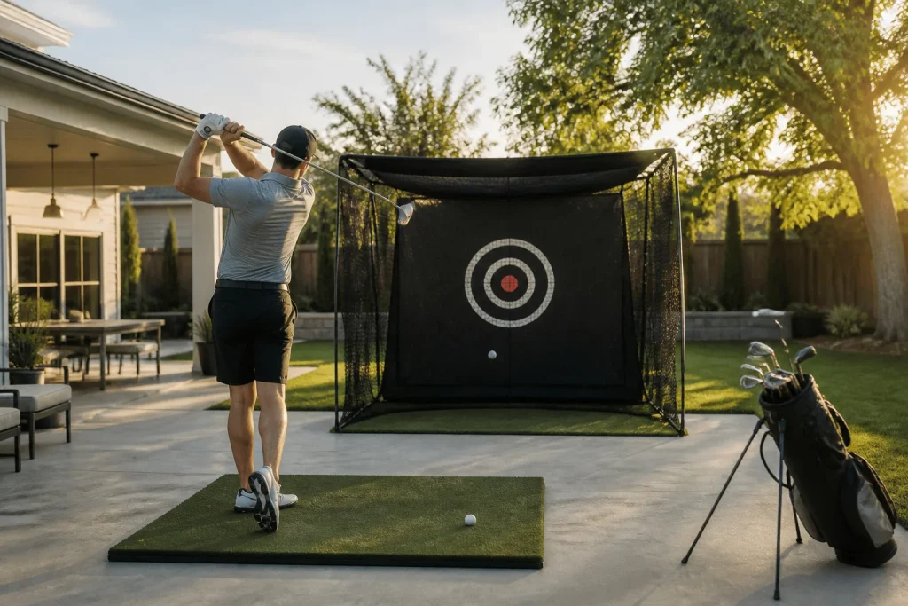 Pratique de golf dans le jardin