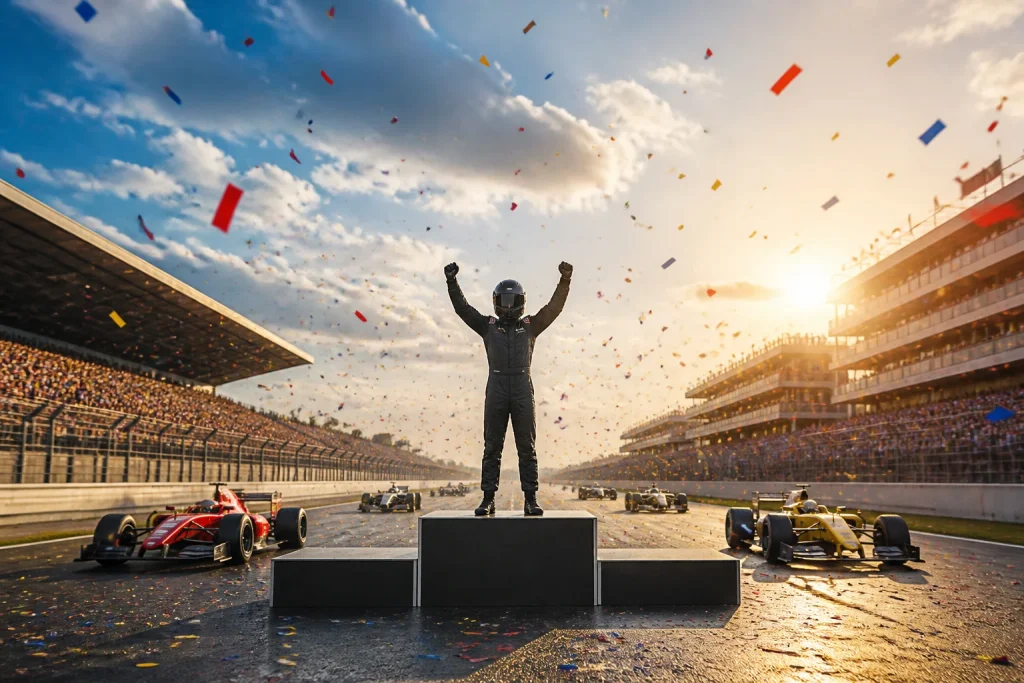 Victoire sur le podium de course
