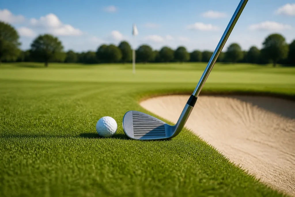 Club de golf et balle sur le green