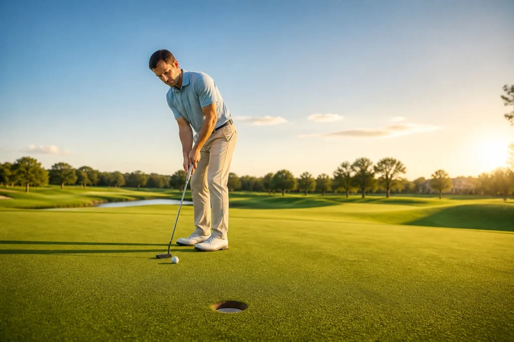 Golfeur concentre sur un putt decisif