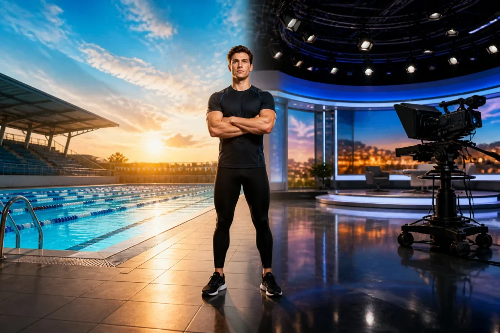 Athlete de la piscine au studio tv