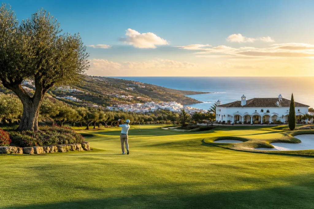 Golf de luxe en andalousie au coucher du soleil