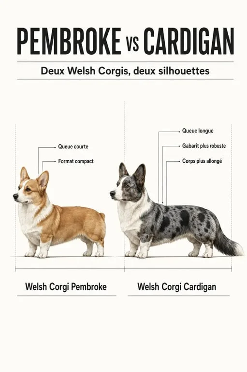 Corgi Pembroke et Cardigan dans une illustration comparative éditoriale