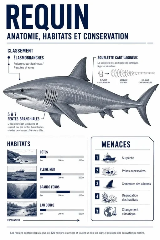 Infographie sur le requin : classification, habitats et diversité des espèces