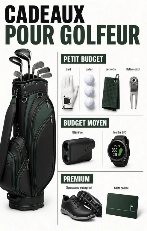Cadeau pour un golfeur : sélection éditoriale d’accessoires, de high-tech et de carte cadeau par budget