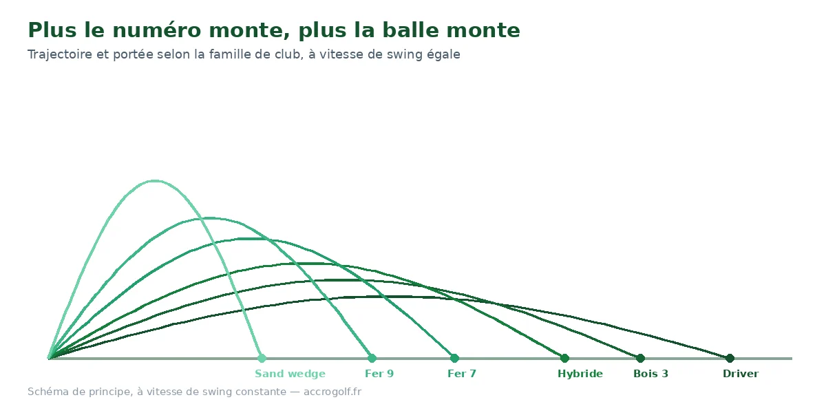 Trajectoires comparées des différentes familles de clubs de golf